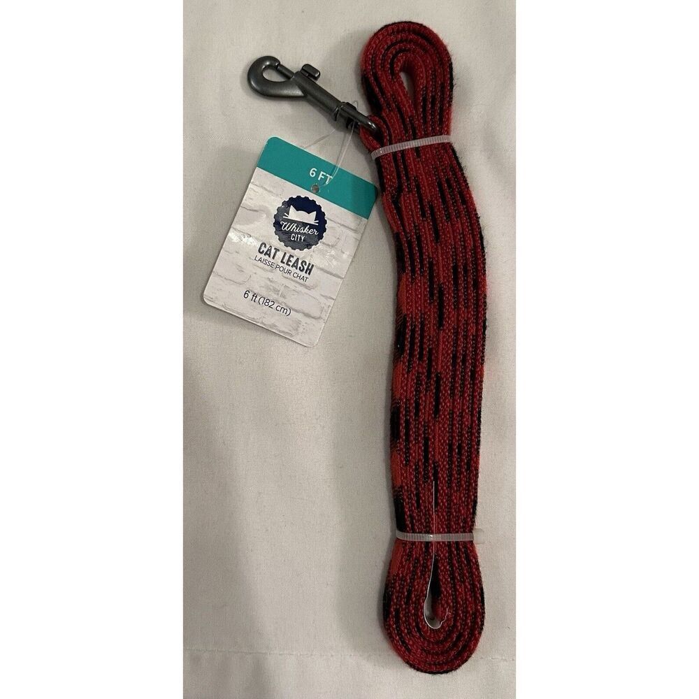 Whisker City Red Checkered Pet Cat Leash 6 ft NEW